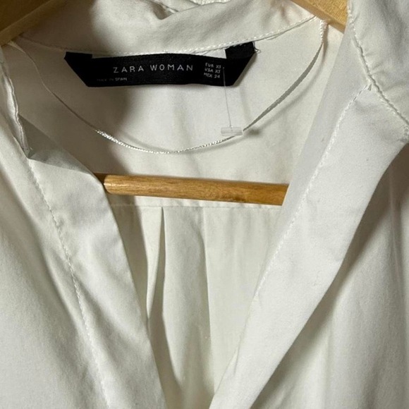 Zara Woman - Asymmetrical Shirt Dress - Women's XS White Long Sleeve, Draped Hem - Picture 3 of 3